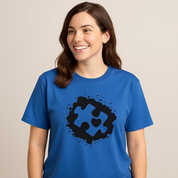 Bella Canvas Autism Puzzle Piece Graphic Tee Shirt Short Sleeve Blue Black XL - Picture 1 of 12